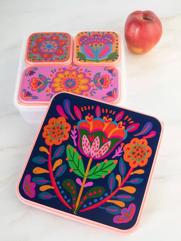 Light Pink Folk Flower Nesting Storage Set of 4 Containers