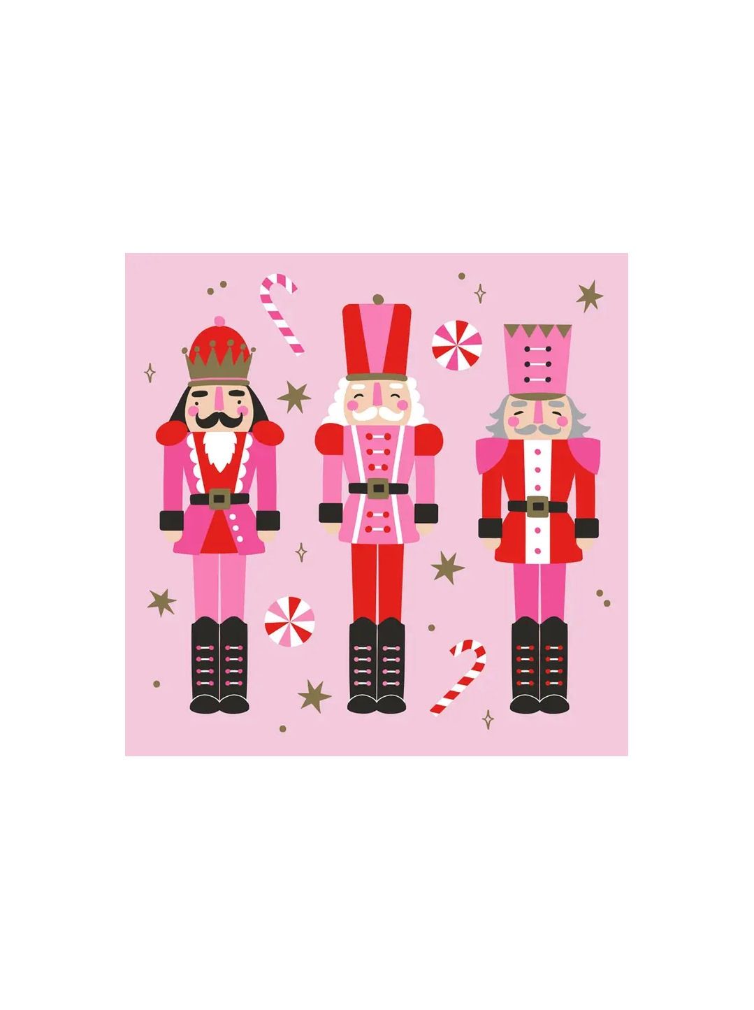 3 Pink Nutcracker Foil Holiday Beverage Napkins