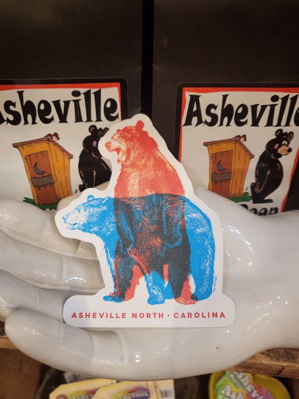 Double Exposure Blue Red Asheville Bear Sticker
