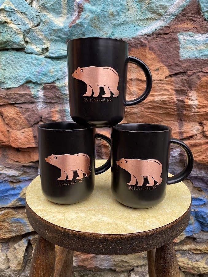 Gold Bear Emblem Black Asheville Mug