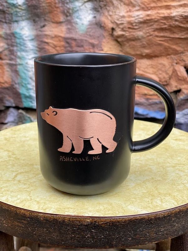 Gold Bear Emblem Black Asheville Mug