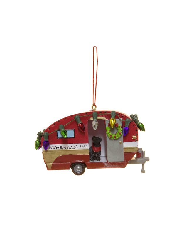 Asheville NC Holiday Camper With Dog Ornament