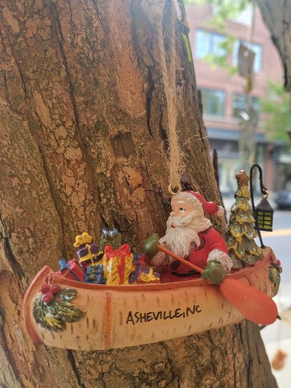 Asheville NC Santa In Birch Canoe Ornament