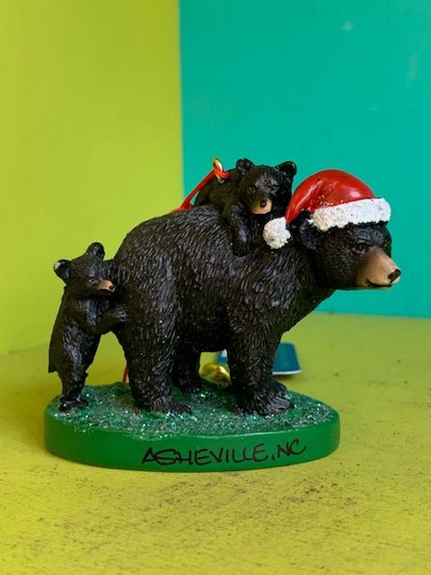 Asheville NC Santa Hat Black Bear Mother With Cubs Ornament