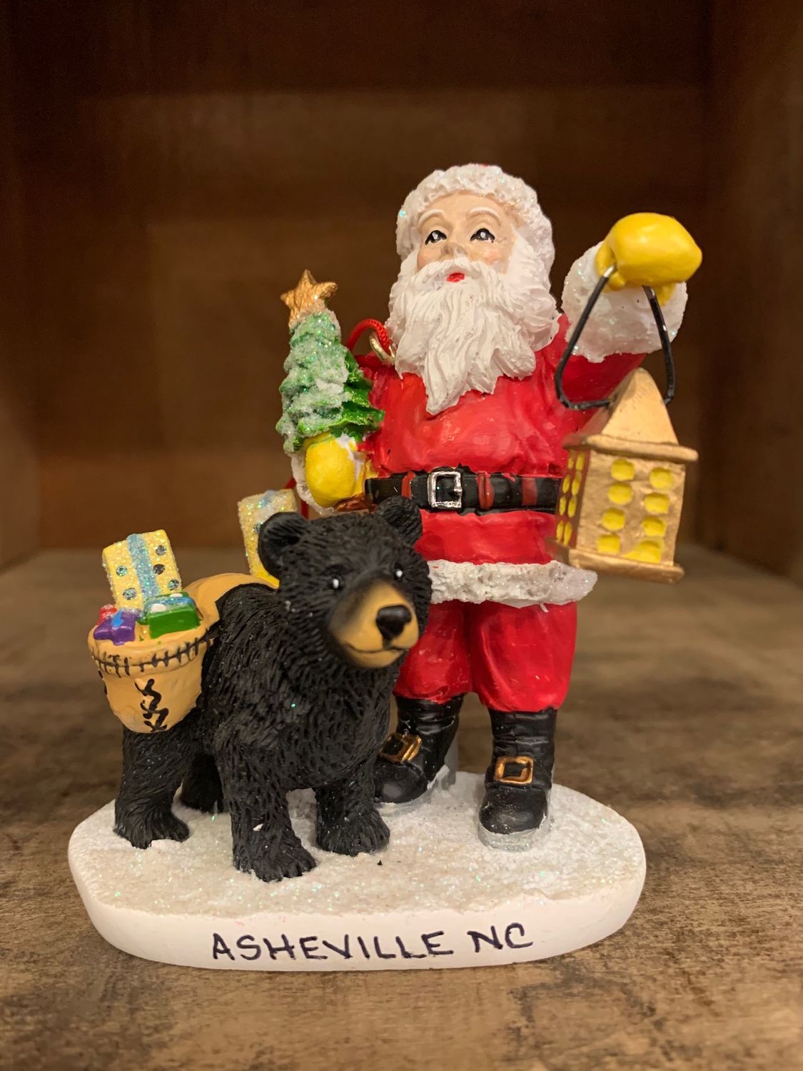 Asheville Old Fashion Santa With Black Bear Ornament