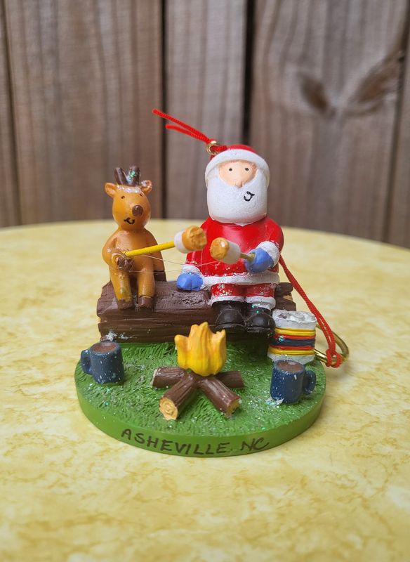 Santa And Reindeer By Fire Christmas Ornament