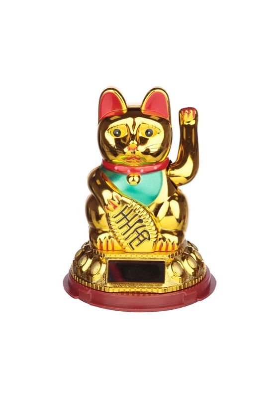 Maneki Neko Gold Solar Powered Waving Lucky Cat