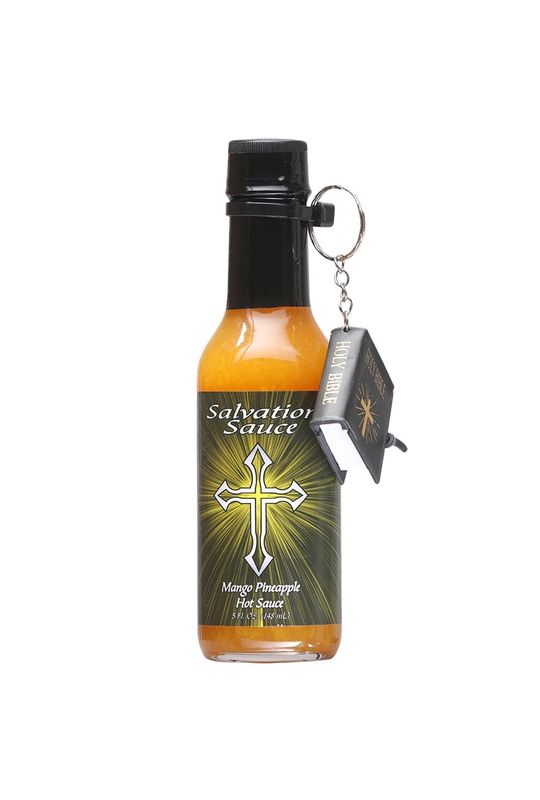 Salvation Sauce Mango Pineapple Hot Sauce With Mini Bible Keychain