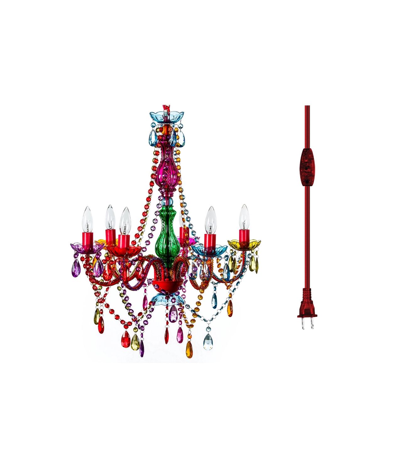 6 Light Multi Colored Plug In Chandelier