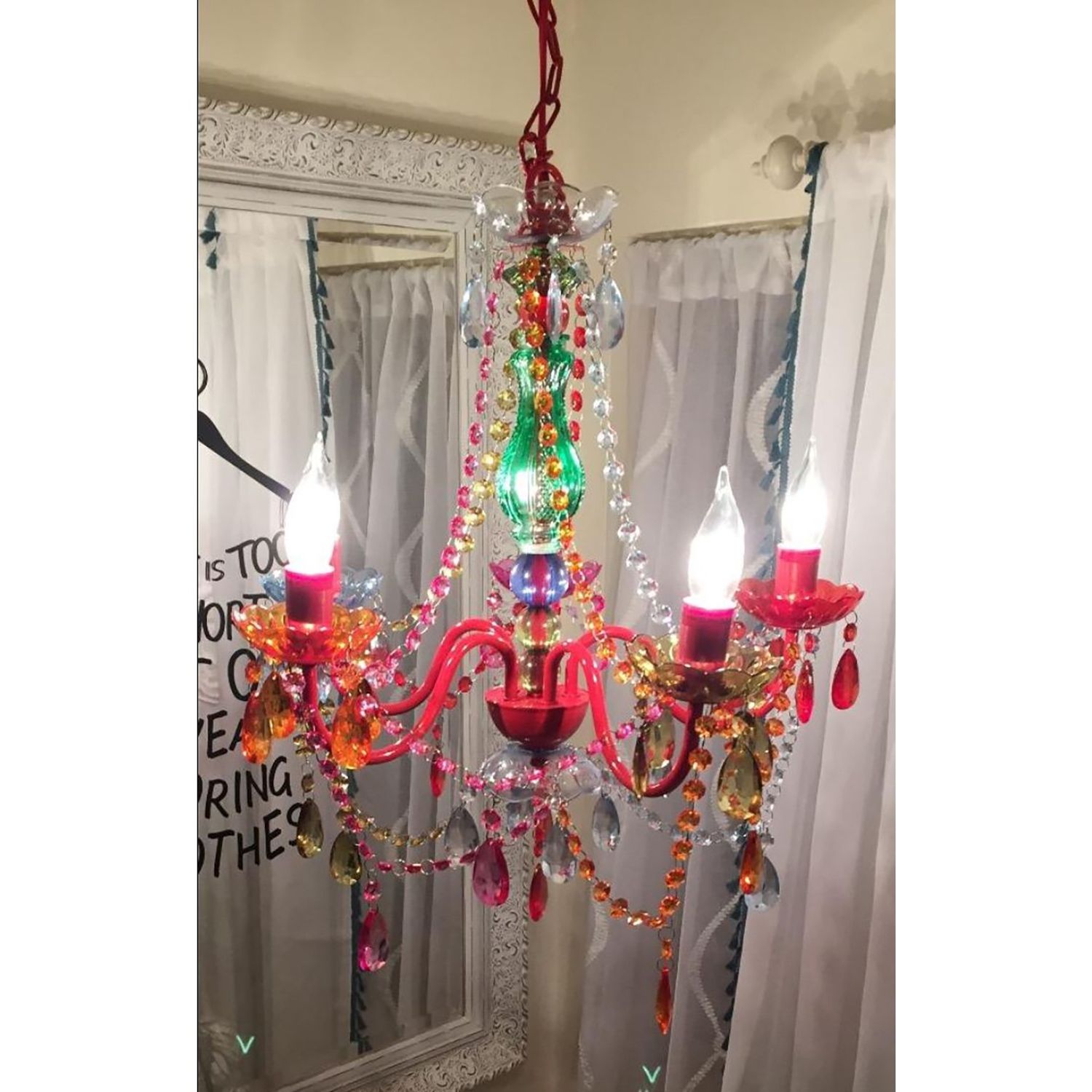 4 Light Multi Colored Plug In Chandelier With Red Base