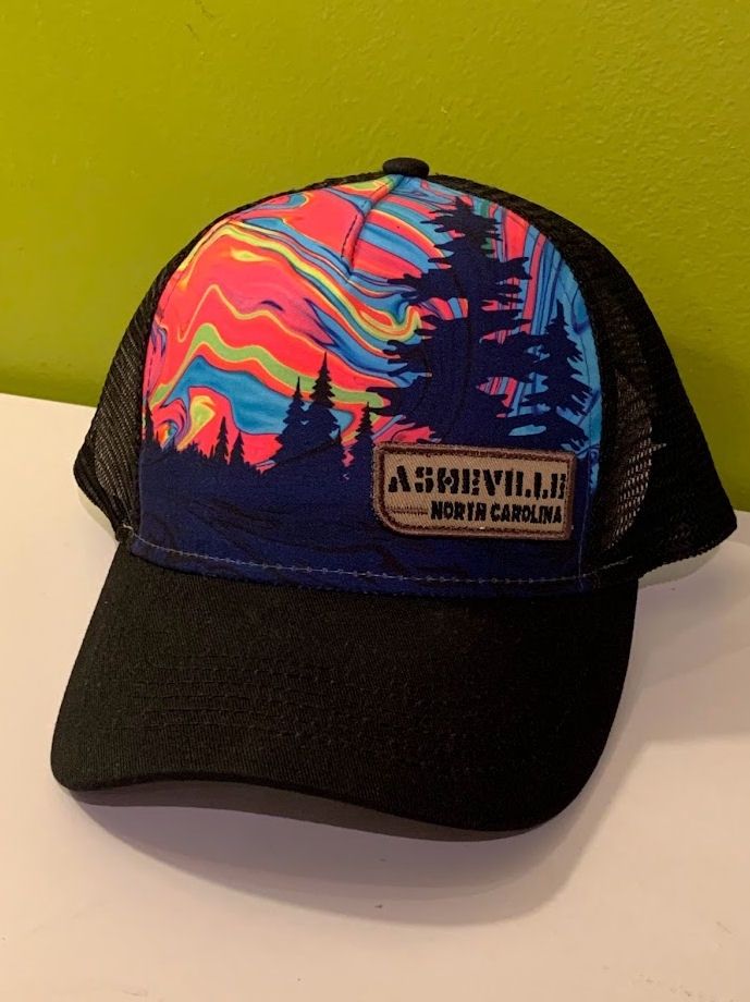 Sunset With Trees Asheville  Trucker Hat Black
