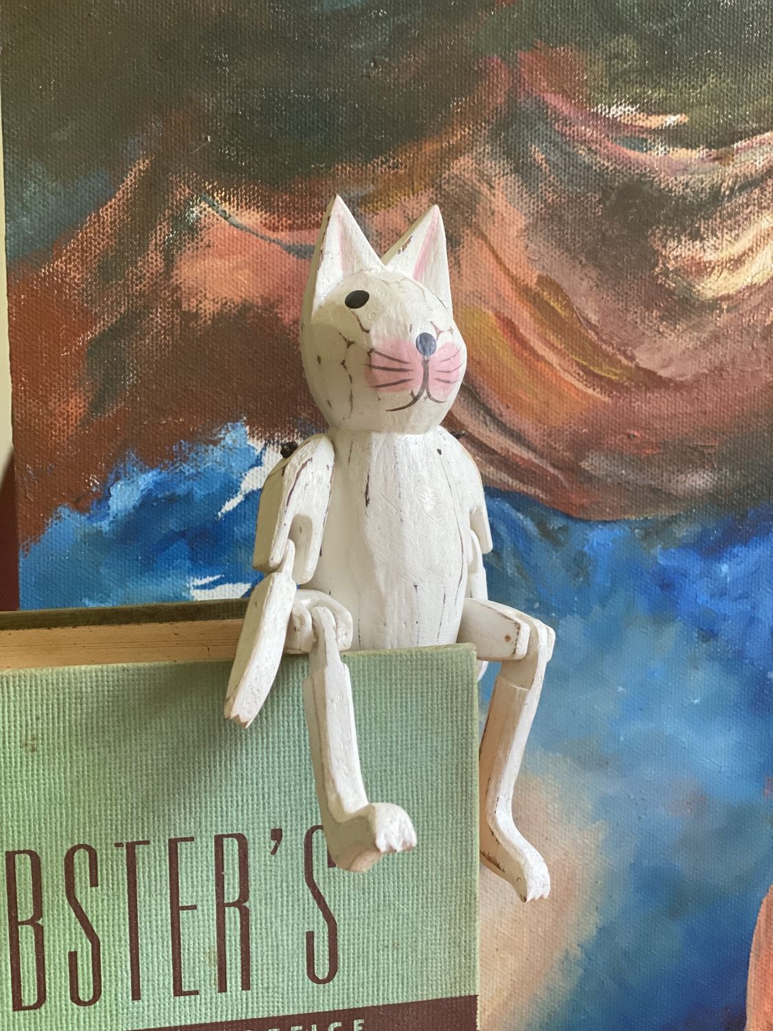 Small White Wood Cat Figurine