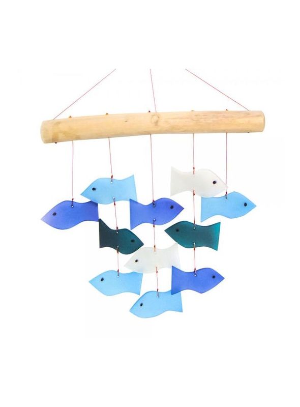Swimming Fish Glass Driftwood Wind Chime