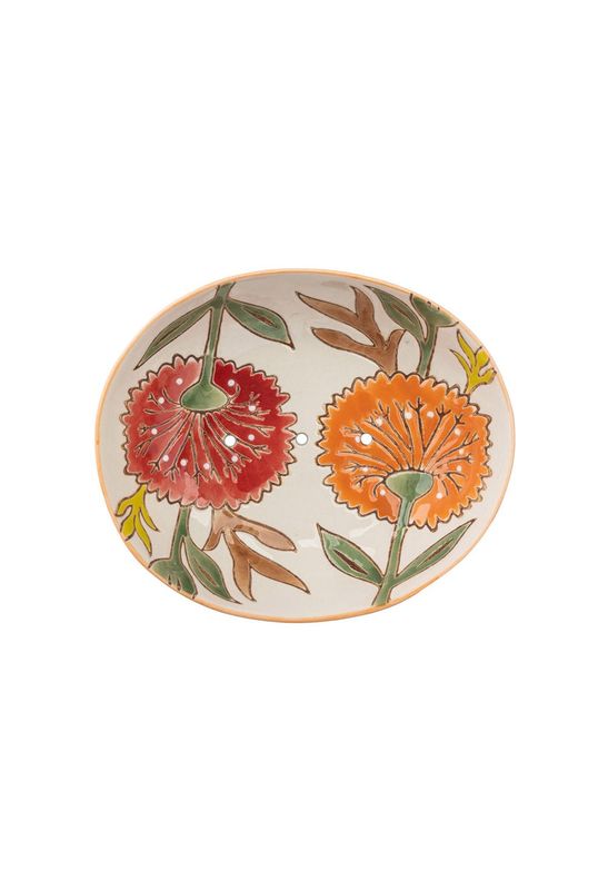 Summer Orange And Red Flowers Oval Soap Dish