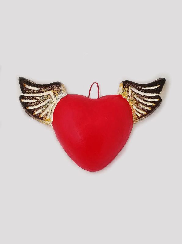 Hanging Clay Heart With Wings