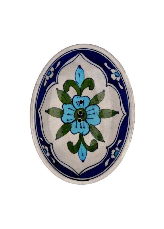 Blue Flower Oval Ceramic Soap Dish