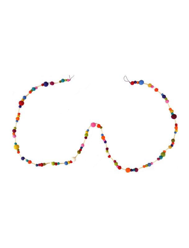 Felt Pompom Garland Multi-Size Multi-Color With Gold Beads