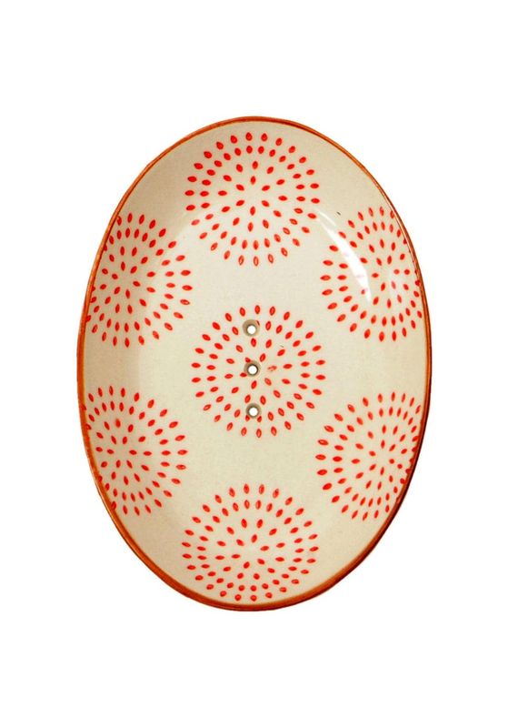 Retro Red Oval Ceramic Soap Dish