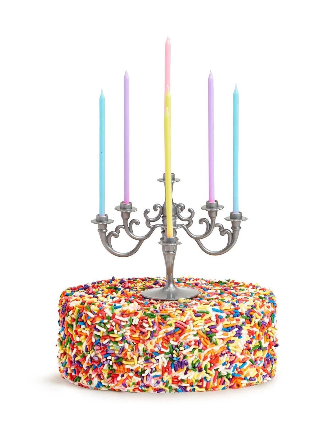 Silver Candelabra Cake Topper