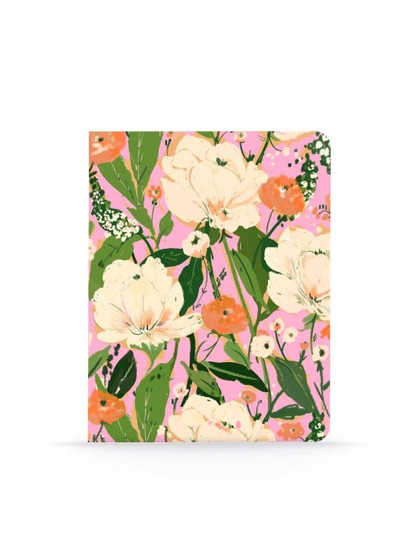 Floral On Pink Medium Lined Notebook