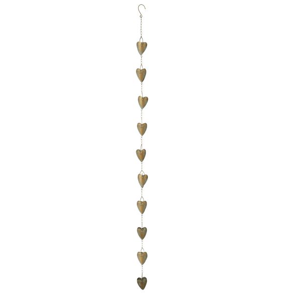 Gold Heart Iron Patina Rain Chain
