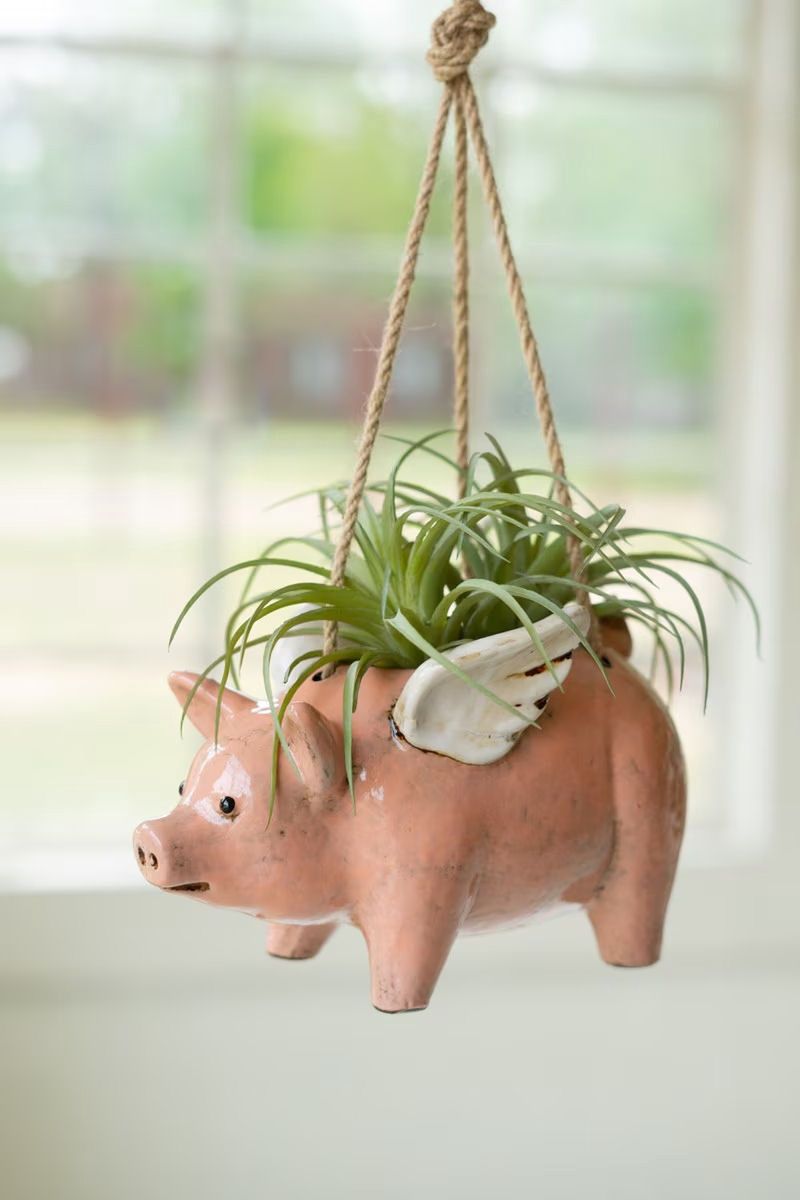 Ceramic Hanging Flying Pig Planter