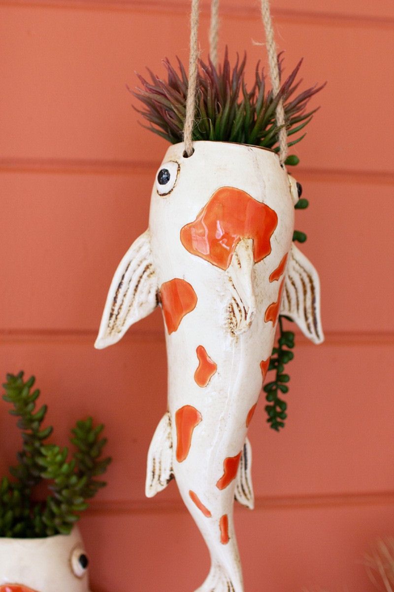 Hanging Koi Fish Ceramic Planter