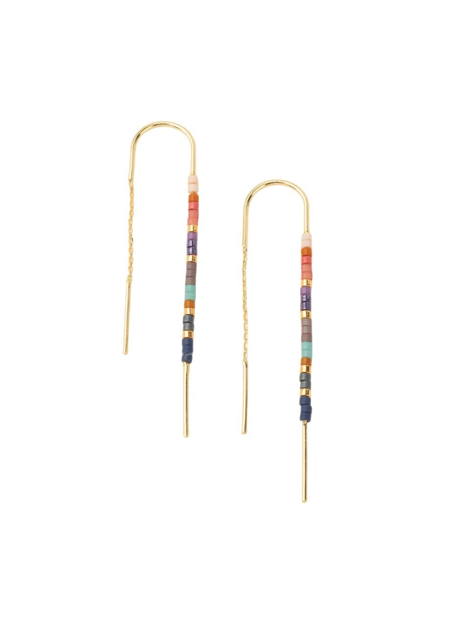 Dark Multicolor Chromacolor Miyuki Thread Gold Earrings