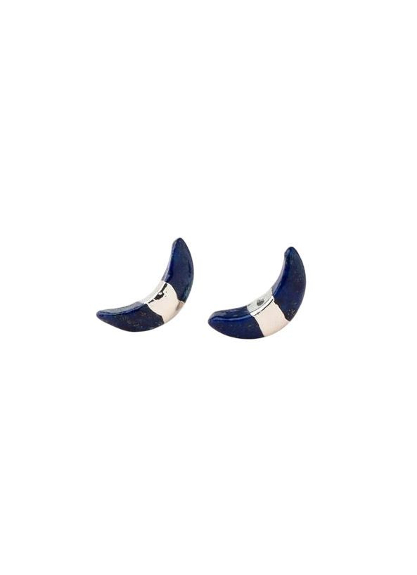 Crescent Moon Lapis Silver Stud Earrings
