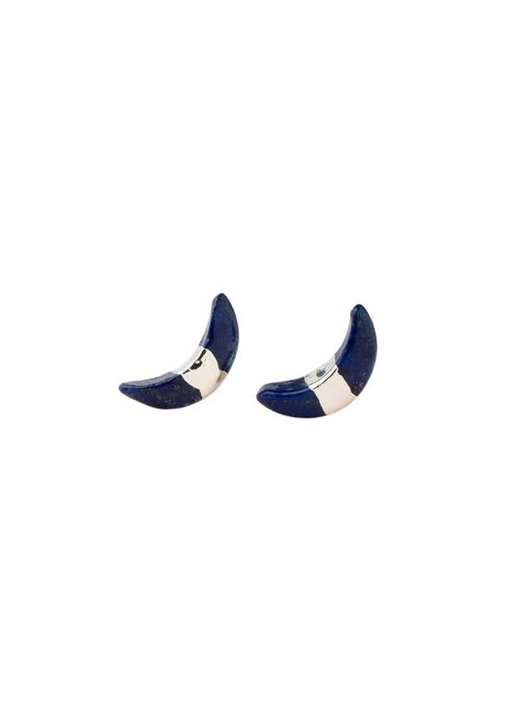 Crescent Moon Lapis Silver Stud Earrings