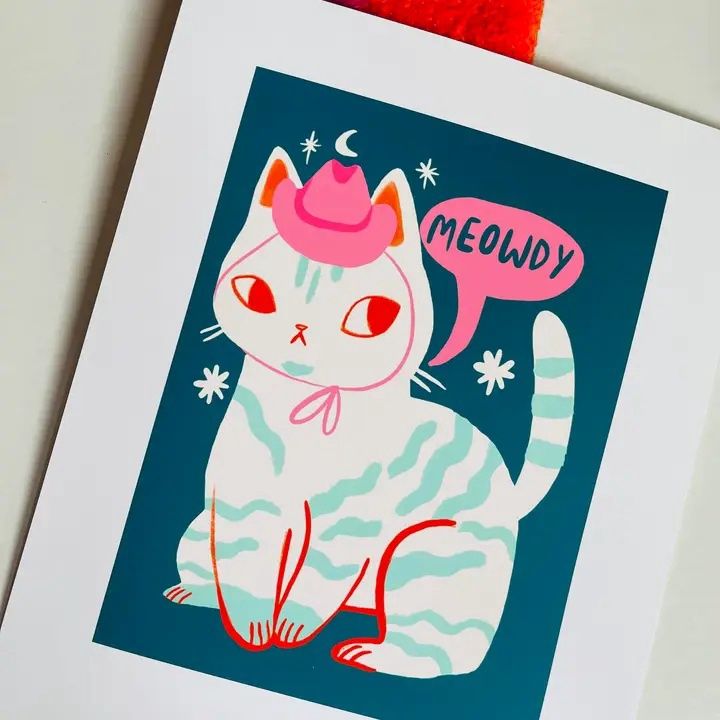 Meowdy Cat Art Print 8 x 10