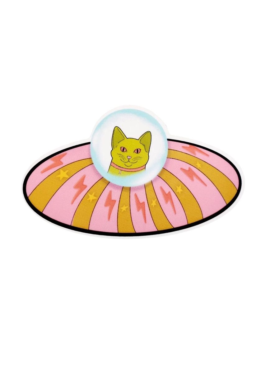 Cat Alien UFO Holographic Sticker