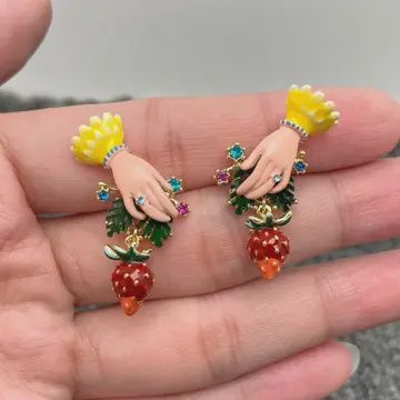 Inlaid Rhinestone Enamel Hand Earrings