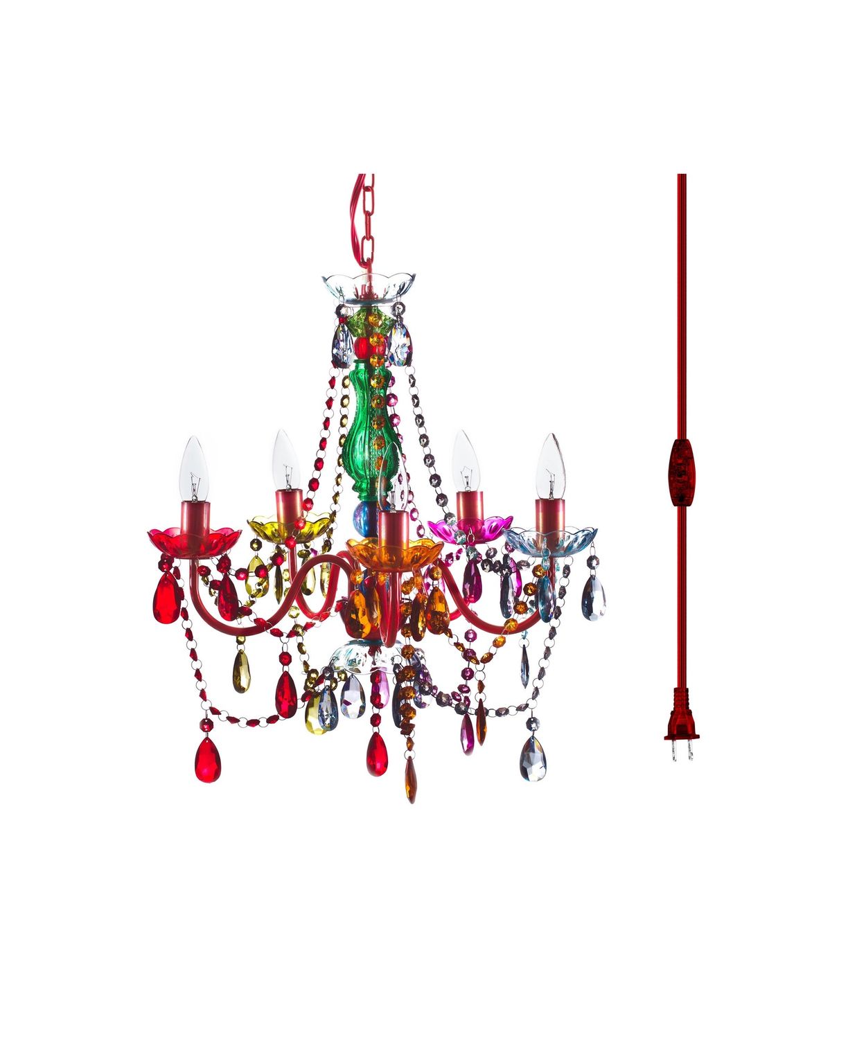 5 Light Multi Colored Plug In Chandelier