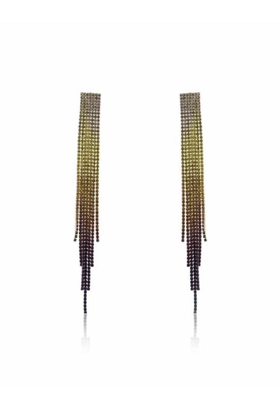 Yellow Aubergine Veronika Ombre Long Fringe Diamond Earrings