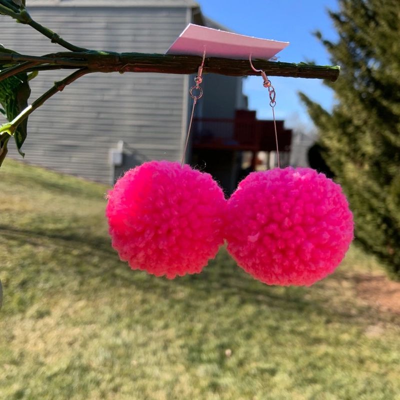 Hot Pink Pom Pom Earrings