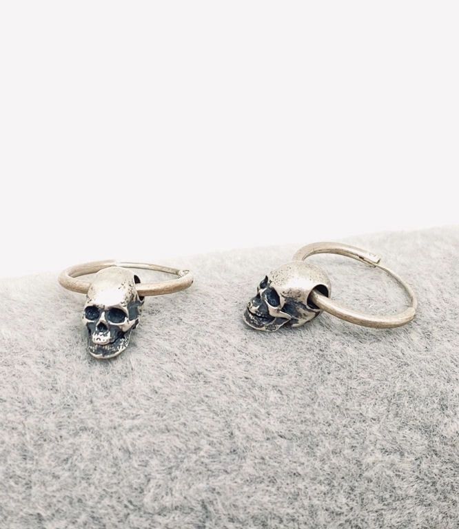 Sterling Silver Skull Huggie Hoop Earrings