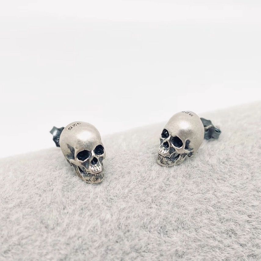 Sterling Silver Gothic Skull Stud Earrings