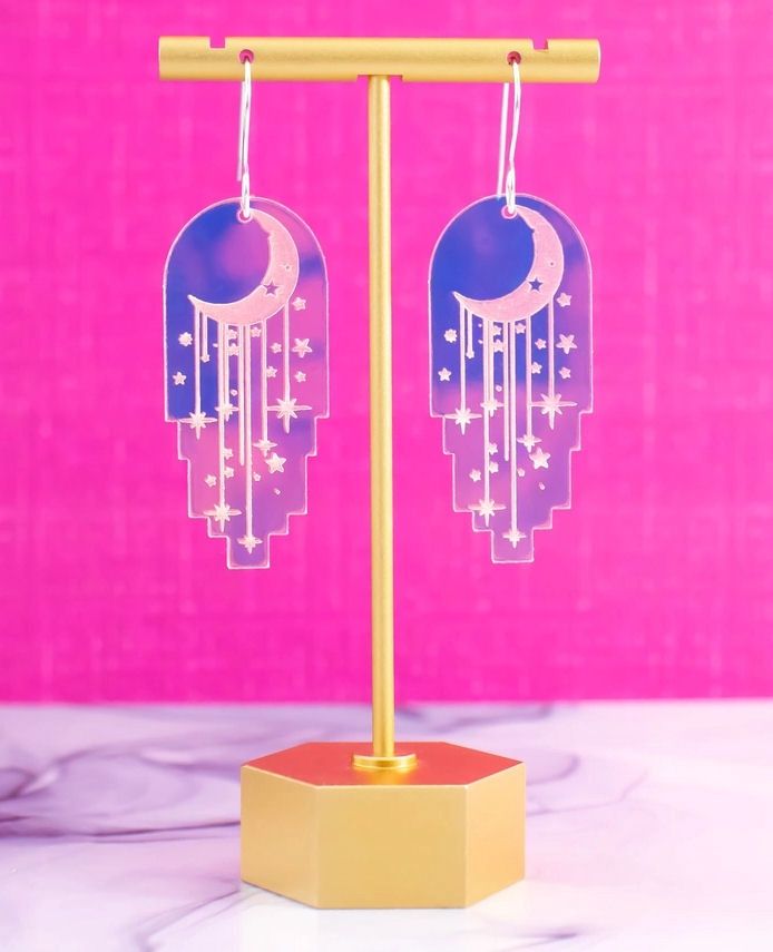 Celestial Holographic Moon And Stars Earrings