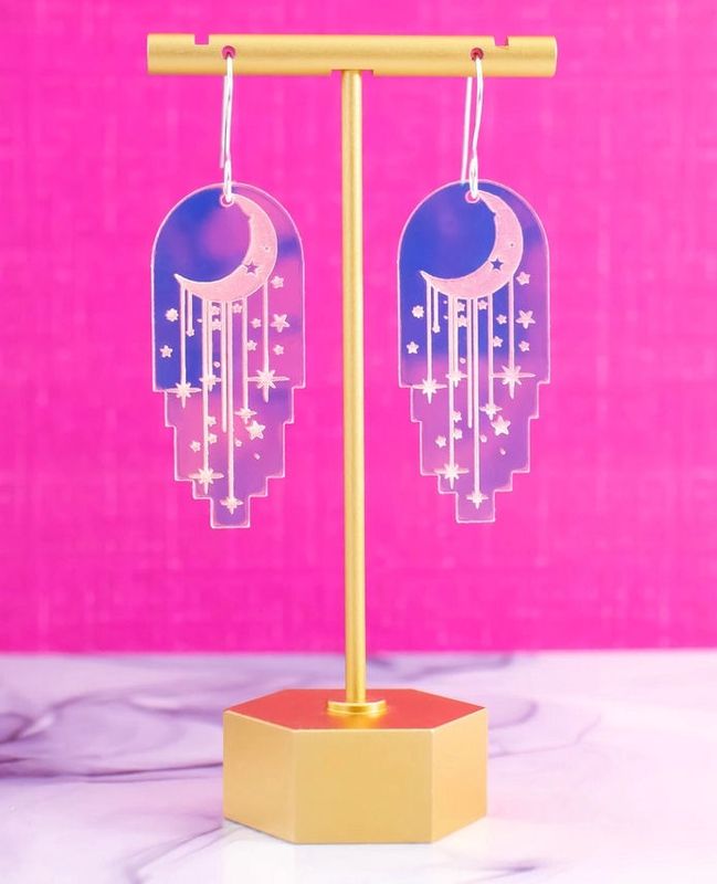 Celestial Holographic Moon And Stars Earrings