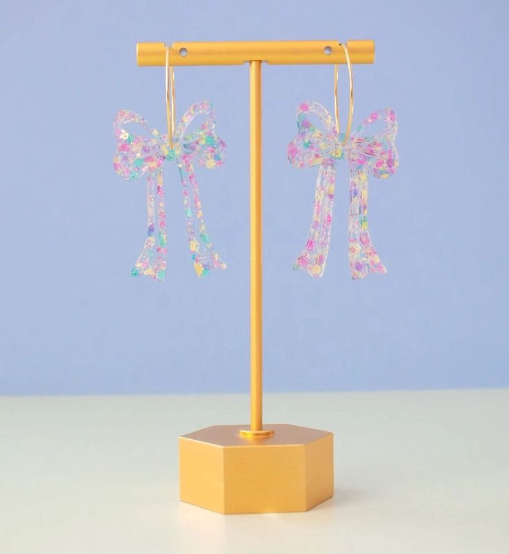 Pastel Bow Sequin Confetti Hoop Earrings