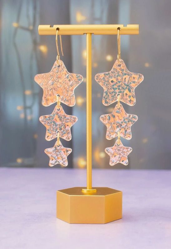 Three Star Dangle Holographic Celestial Earrings