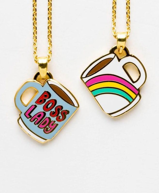 Boss Lady Mug Double Sided Gold Necklace
