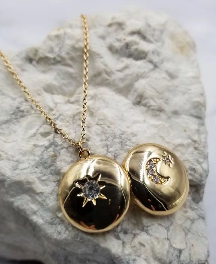 Sun And Moon Locket Gold Necklace