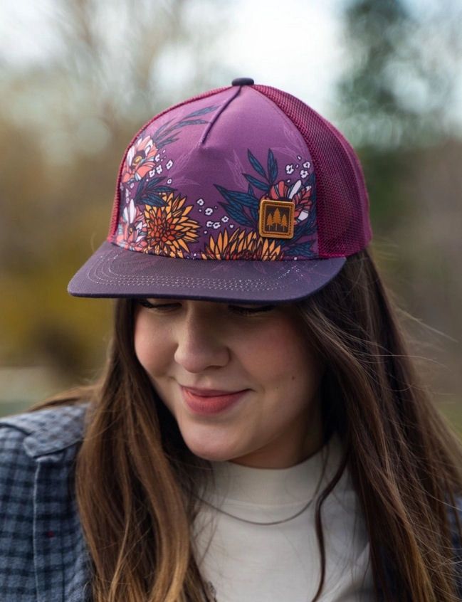 Fine Line Burgundy Floral Trucker Hat