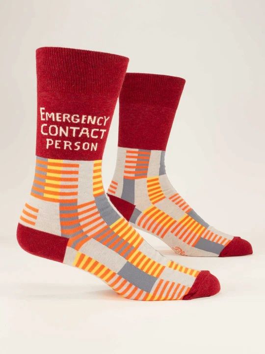 Emergency Contact Person Men&#39;s Crew Blue Q Socks