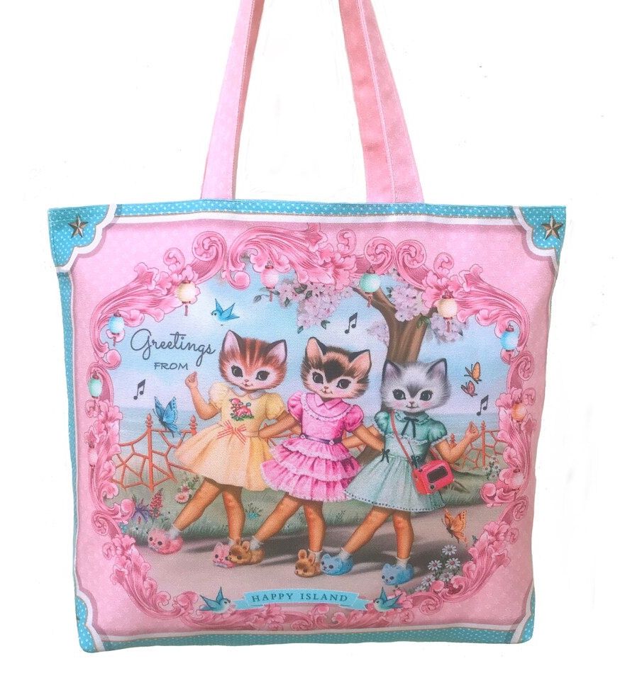 Fiona Hewitt Kitsch Kitty Greetings From Happy Island Shopper Bag