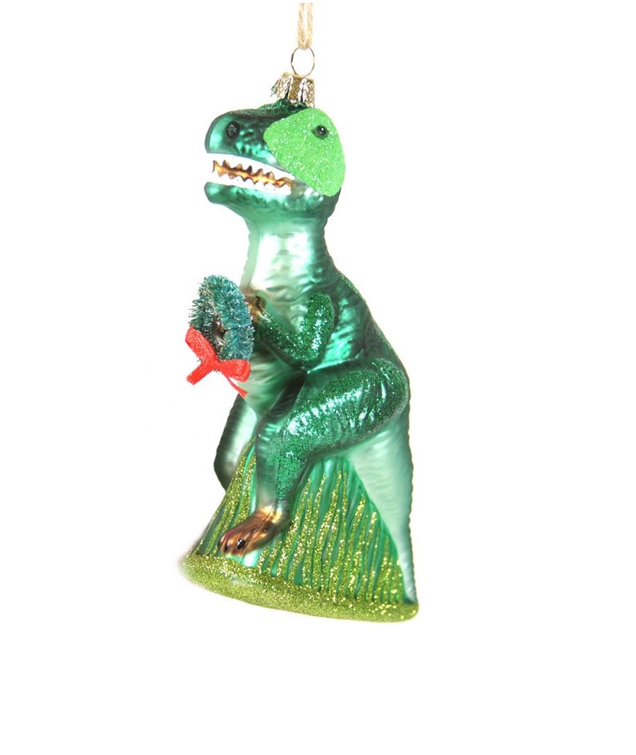 Green T Rex Glass Ornament