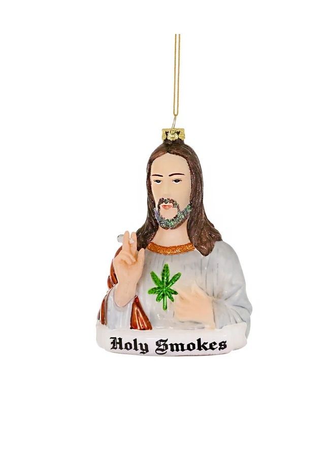 Holy Smokes Jesus Glass Ornament