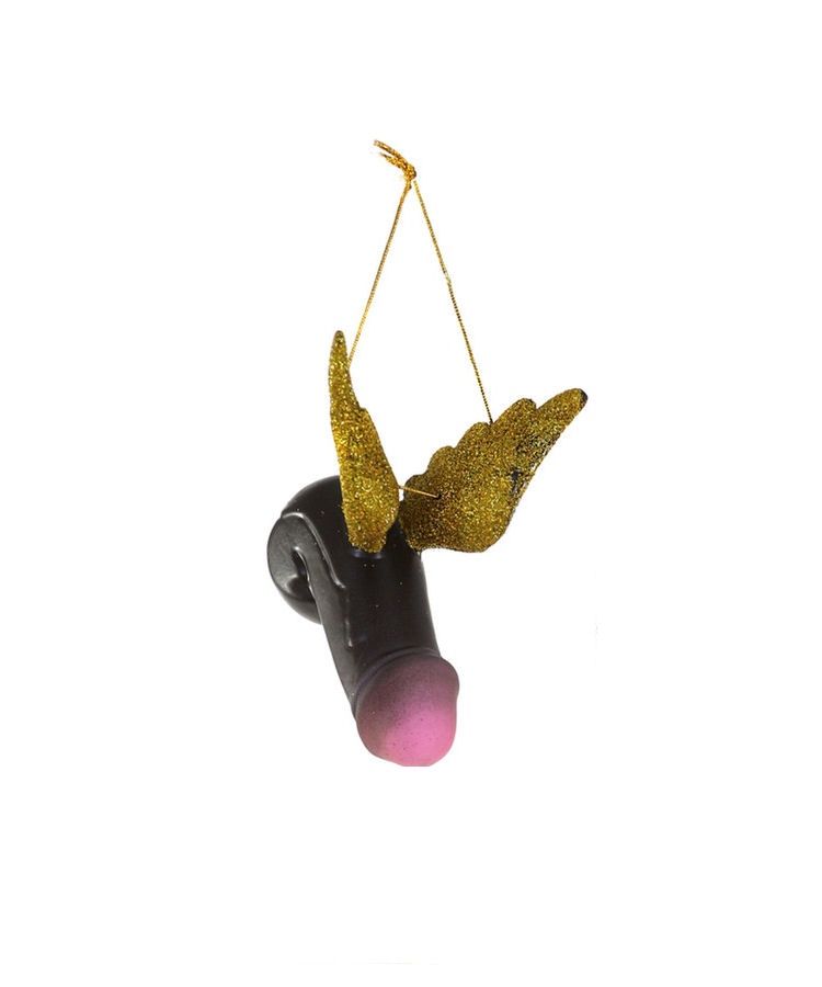 Winged Black Penis Glass Ornament